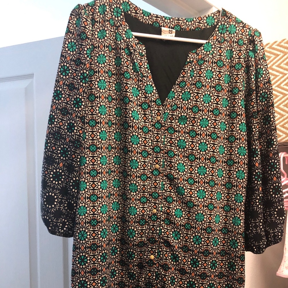 Black and Green Geometric Print Dress